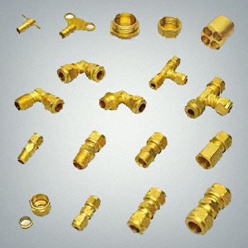 Brass and  S.S. compression and tube fittings available in various types single ferrule double ferrule  fittings Brass S.S.  stainless steel Aluminium manifolds   end caps tube fittings plugs bushes radiator keys clock type bleed keys plugs bushes small tees elbows and couplers Brass male fittings tube pipe hose  compression fittings with olives.